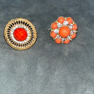 Set of TWO , adjustable beautiful gold faux coral rings with rhinestones!!
